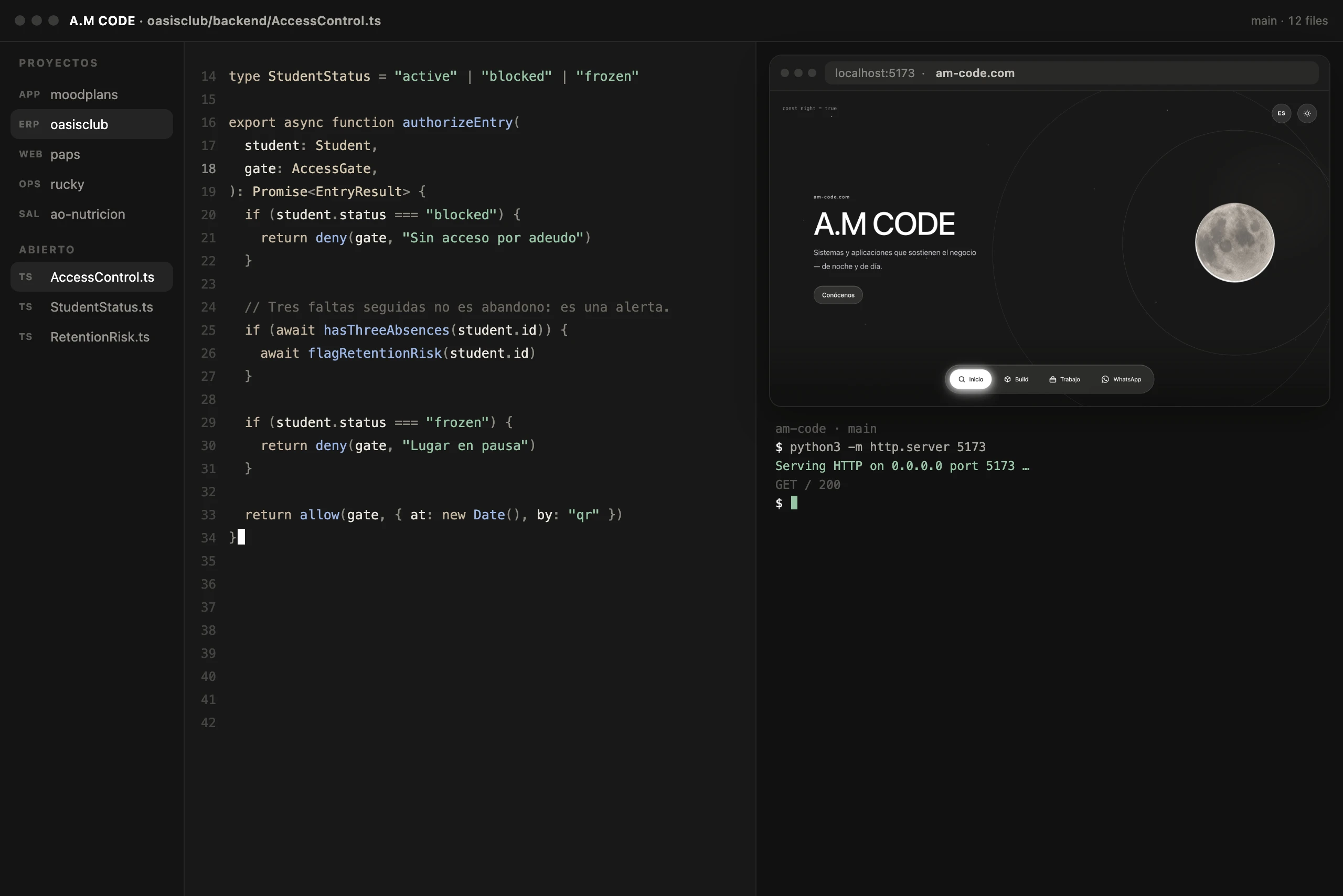 El estudio A.M CODE: código y la página en local